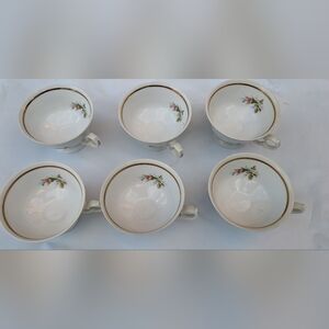 VTG SET OF 6 PORCELAIN COFFEE/TEA CUPS "MOSS ROSES" DESIGN  VERY NICE
